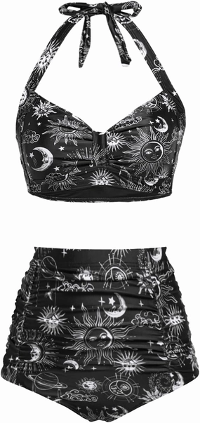 Holipick Women High Waisted Bikini Set Two Piece Swimsuit Tummy Control Bathing Suit Vintage Halter Swimwear