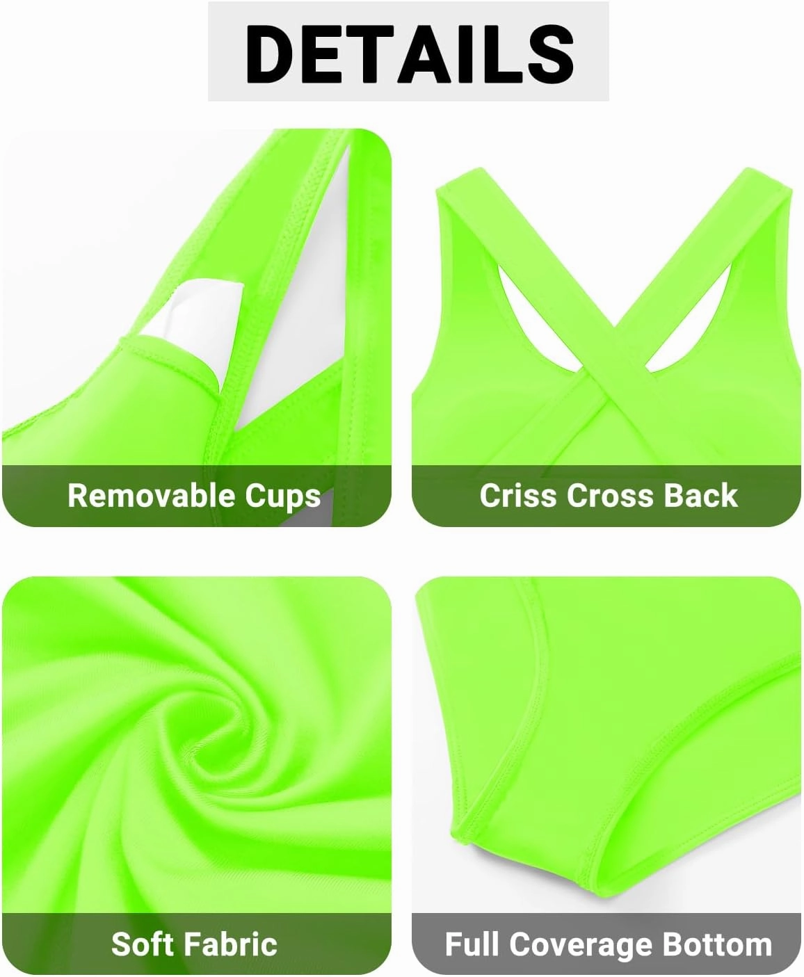 Holipick Women High Waisted Two Piece Bikini Sports Crop Top Swimsuit Scoop Neck Bathing Suit for Teen Girls with Bottom