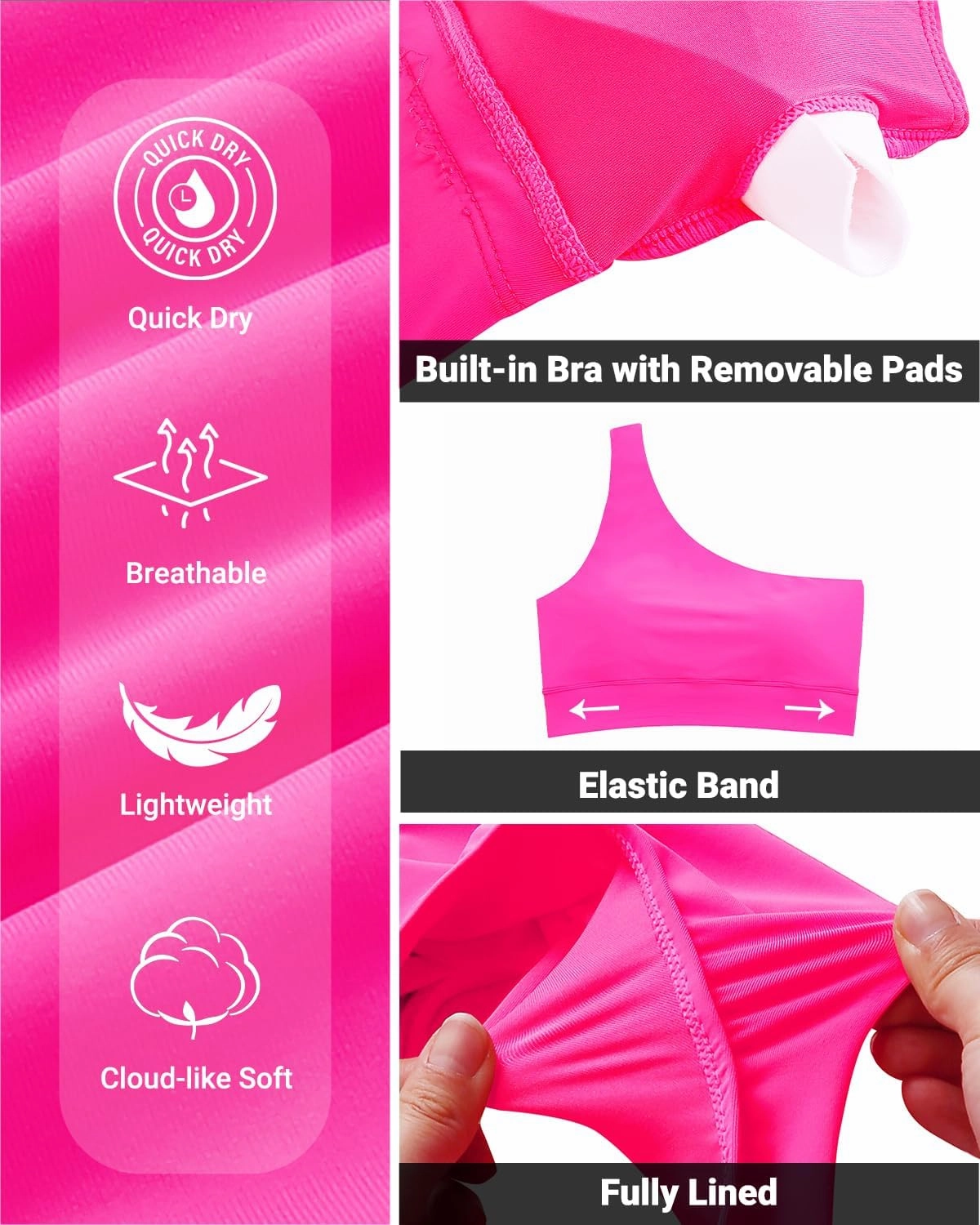 Holipick Women One Shoulder Bikini Tops Only Bathing Suit Top Sports Bra Swim Tops Longline Crop Top for Teen Girls