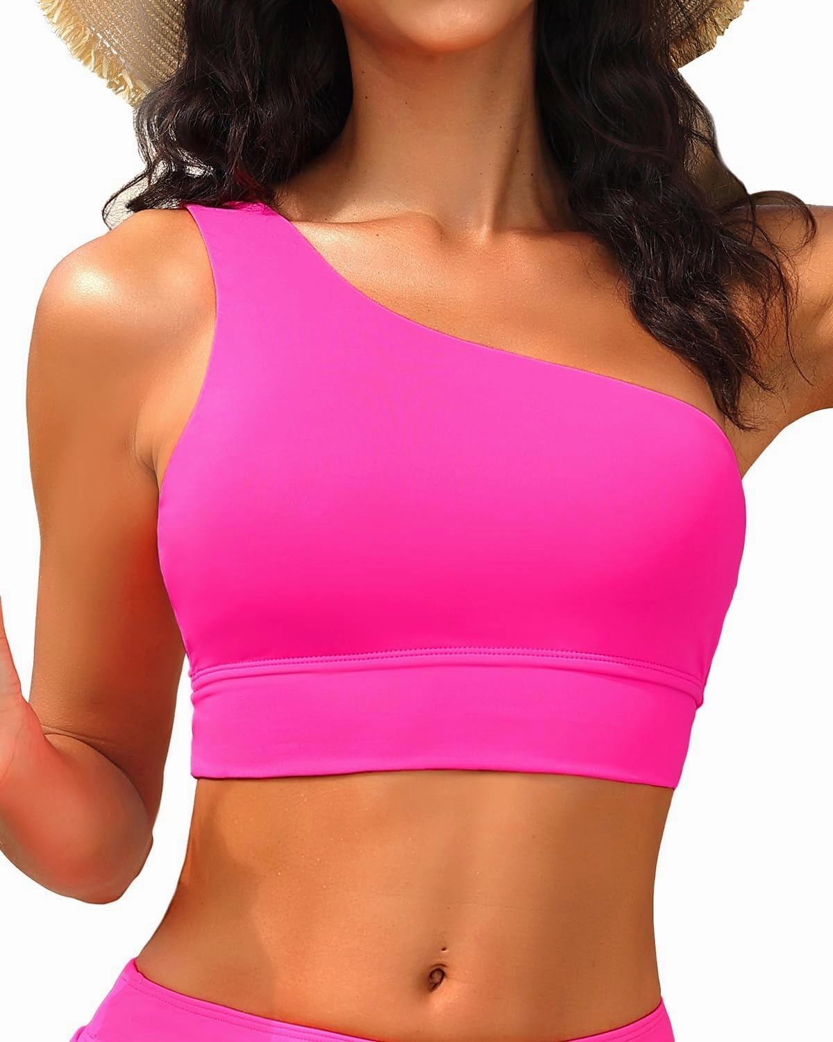 Holipick Women One Shoulder Bikini Tops Only Bathing Suit Top Sports Bra Swim Tops Longline Crop Top for Teen Girls