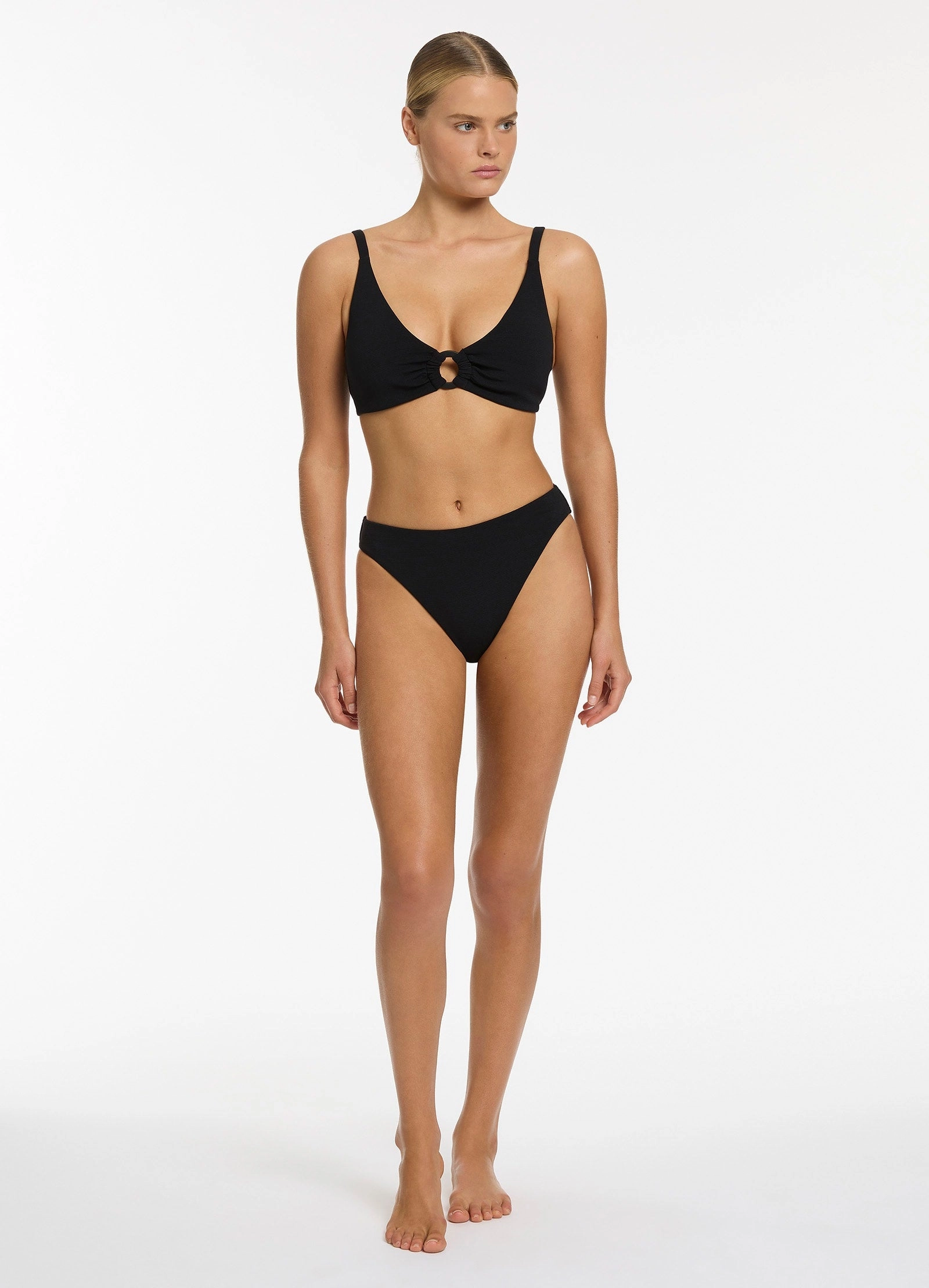 Isla Rib C-D Triangle Bikini Top - Black