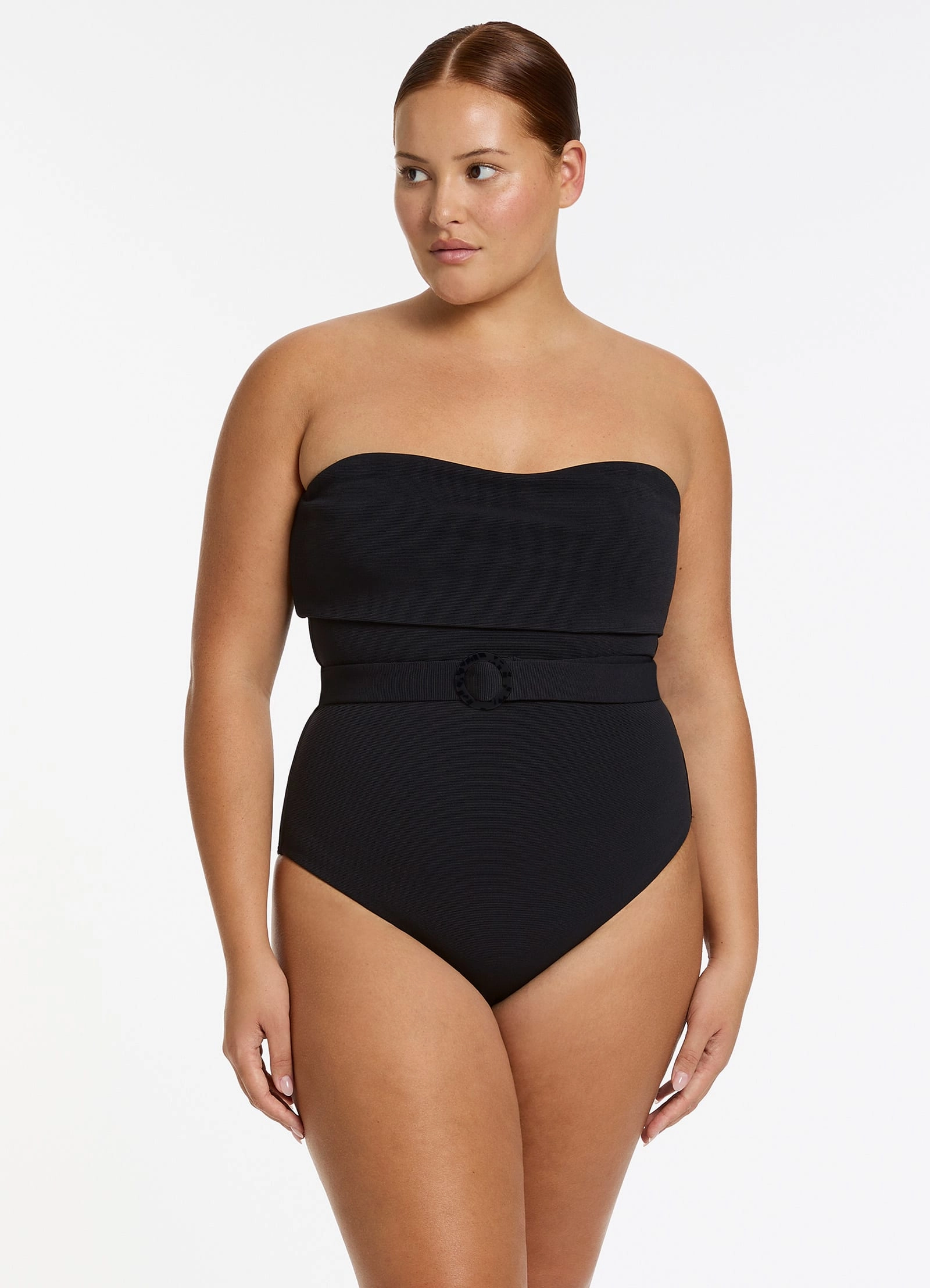 Isla Rib Fold Down Bandeau One Piece - Black