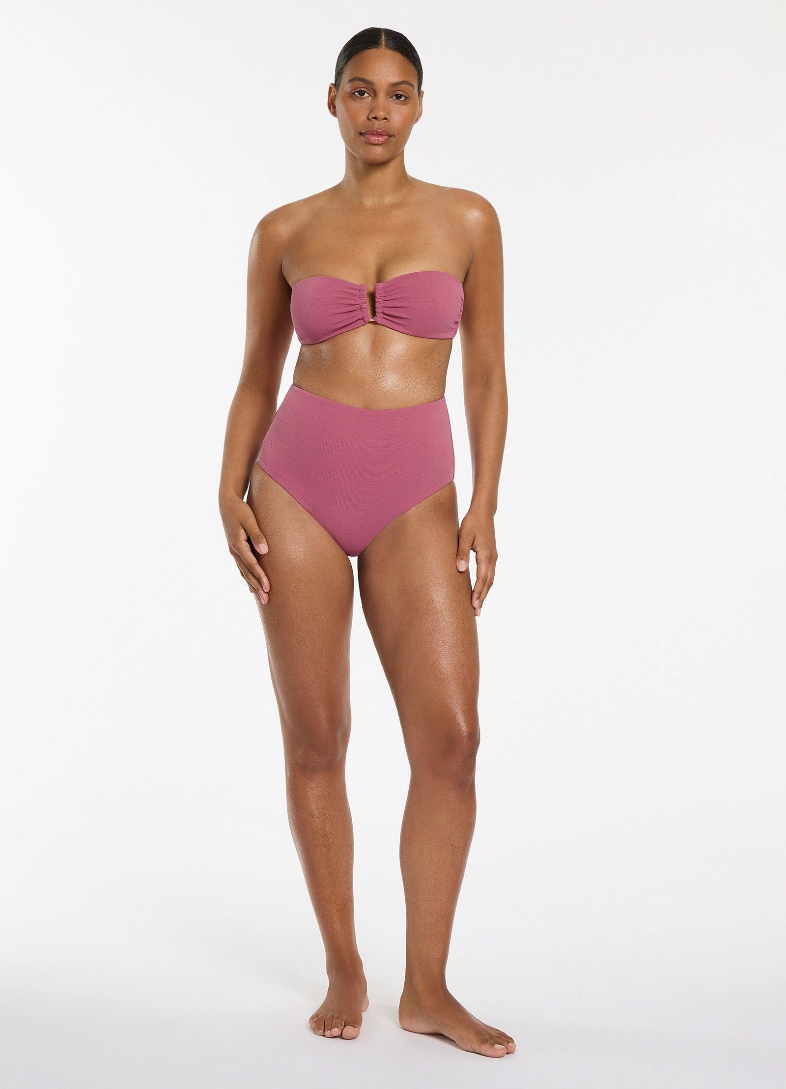 Isla Rib U Trim Bandeau Bikini Top - Mauve