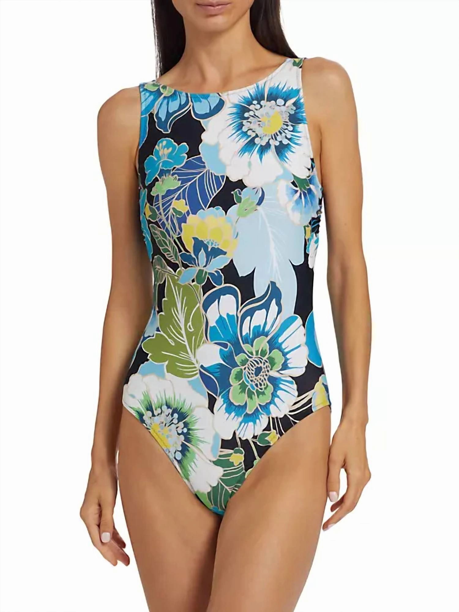 Jenn Tie Back One Piece Swimsuit In Floral Green And Blue