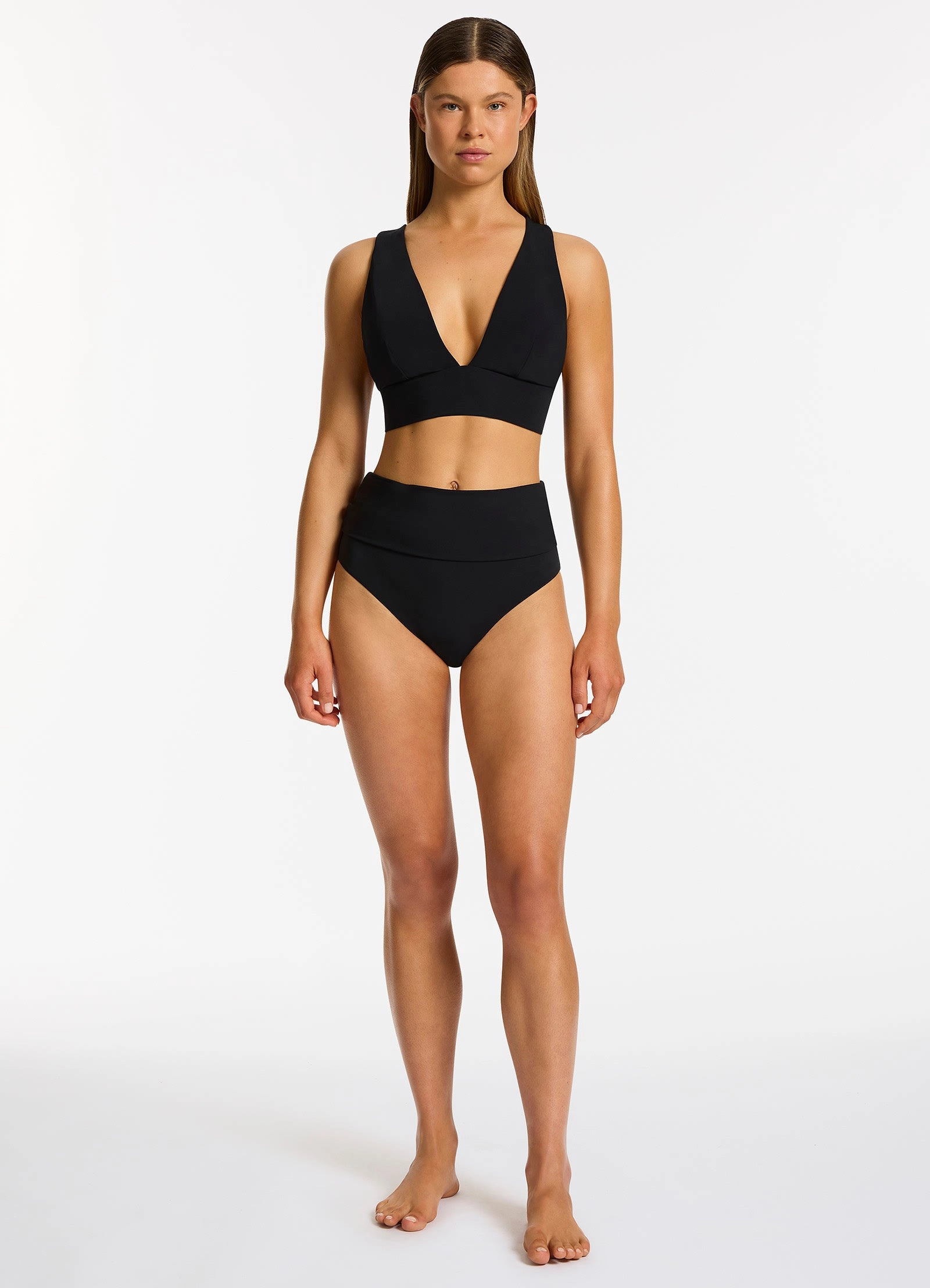 Jetset Fold Down High Waisted Bikini Bottom - Black
