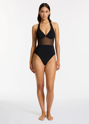 Jetset Lure Plunge Halter One Piece - Black