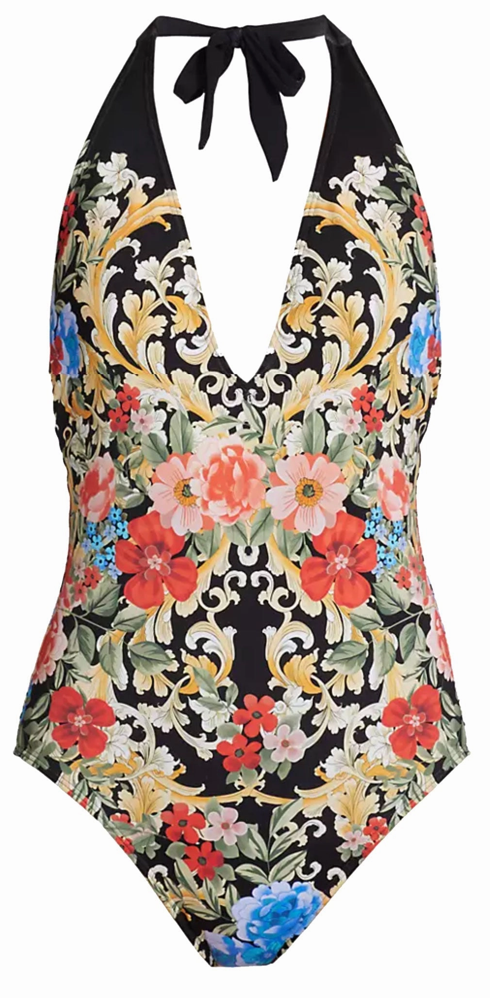 Johnny Was Women Black Royal Halter One Piece Swimsuit Multicolor