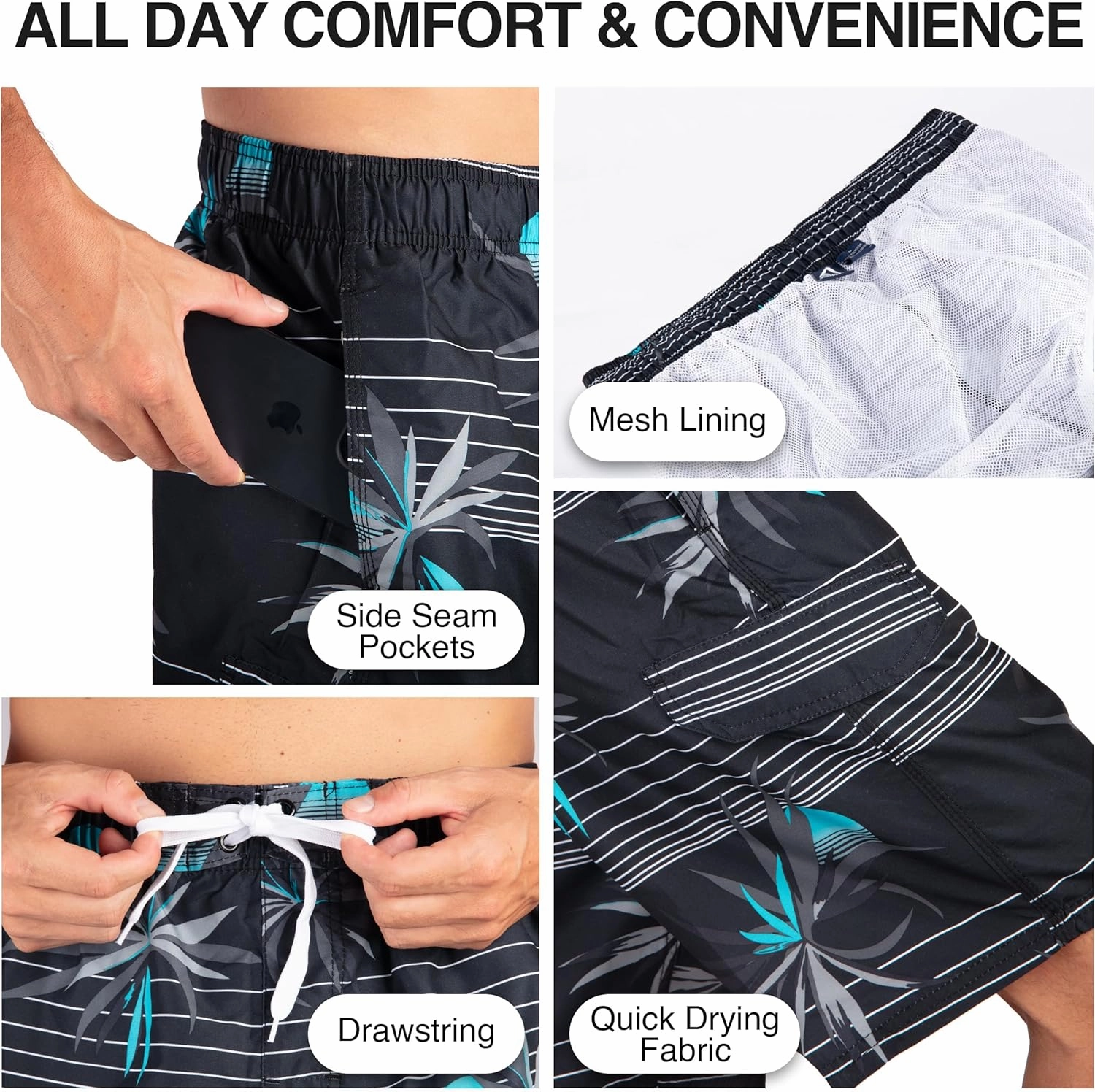 Kanu Surf Bellaire Men's Swim Trunks Quick-Dry Swim Shorts Men, 9" Inseam (Regular & Extended Sizes)