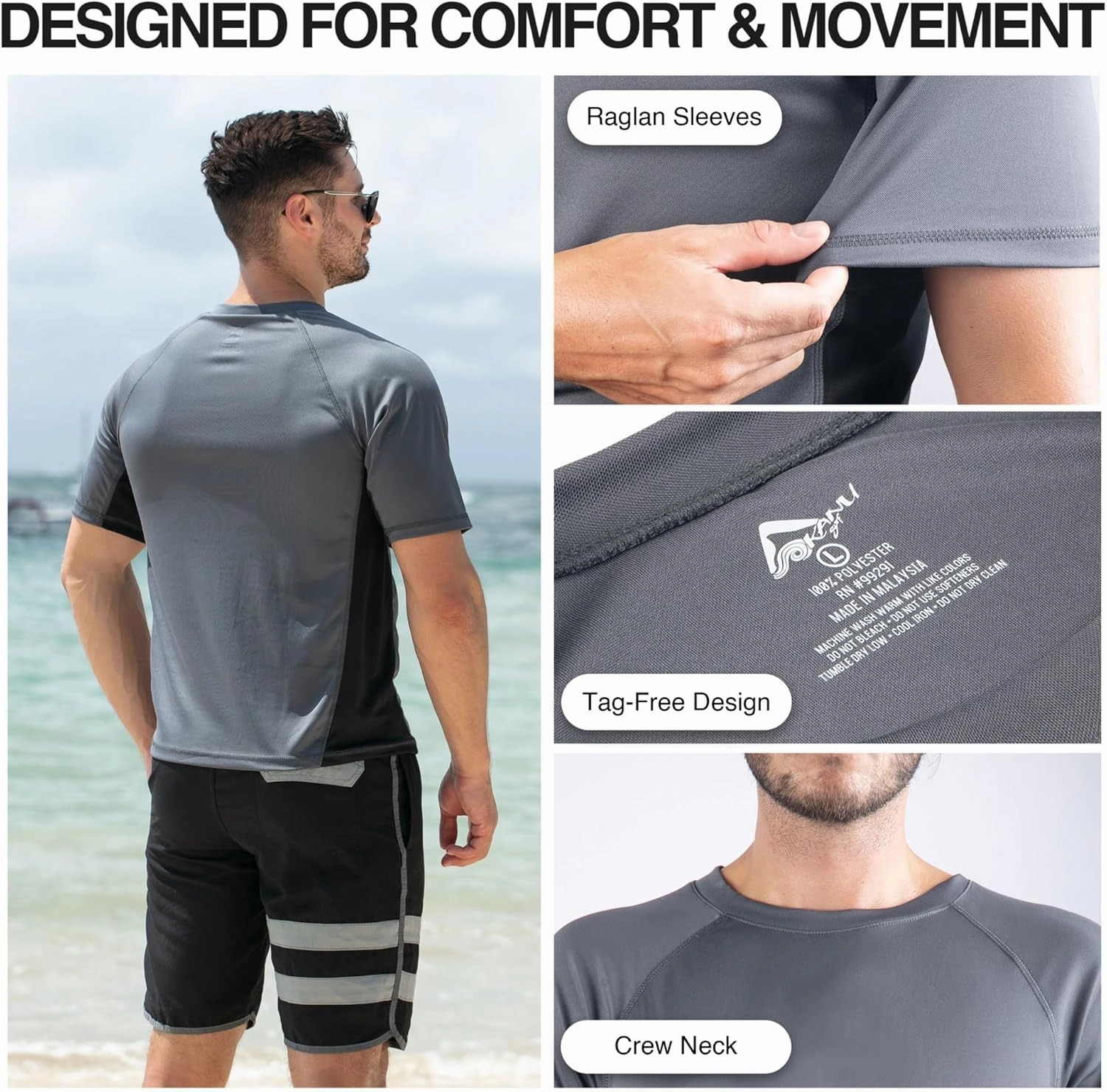 Kanu Surf Men's Short Sleeve UPF 50 Swim Shirt Rash Guard Sun Shirt (Regular & Extended Sizes)