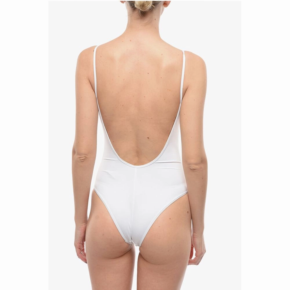 Karl Lagerfeld Solid Color One Piece Swimsuit with Printed Contrasting Women's Logo