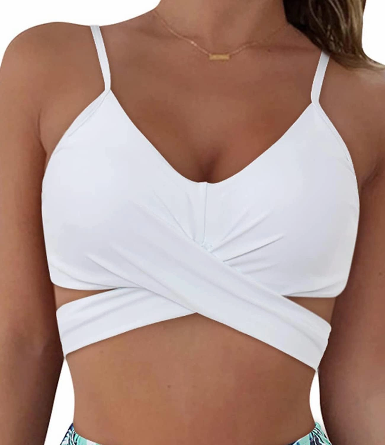 Limeeke Women Wrap Bikini Top Push Up Padded Swimsuit Top Criss Cross Tie Back Bathing Suit Tops