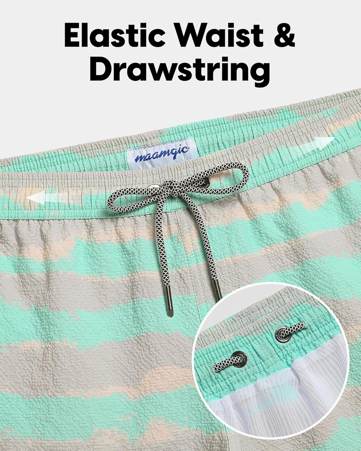 maamgic Men's Swim Trunks 5.5 inch Seersucker Beach Shorts Quick Dry Bathing Suits with Mesh Liner
