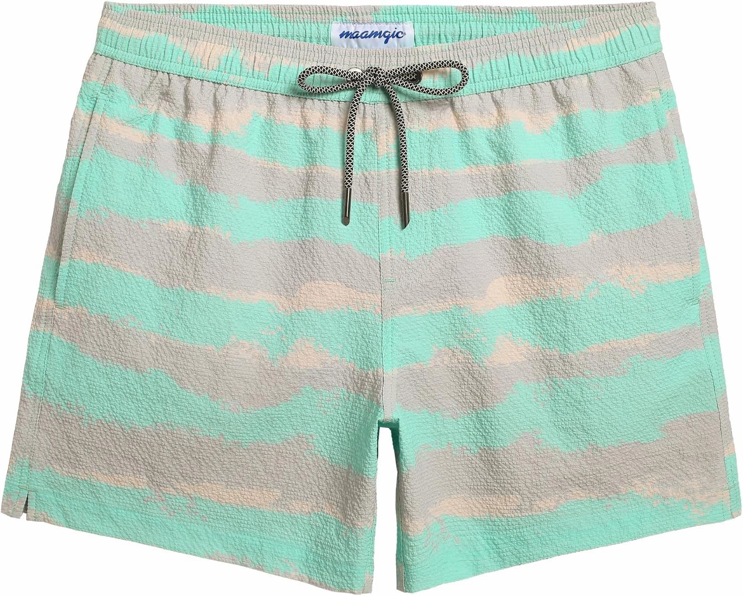 maamgic Men's Swim Trunks 5.5 inch Seersucker Beach Shorts Quick Dry Bathing Suits with Mesh Liner