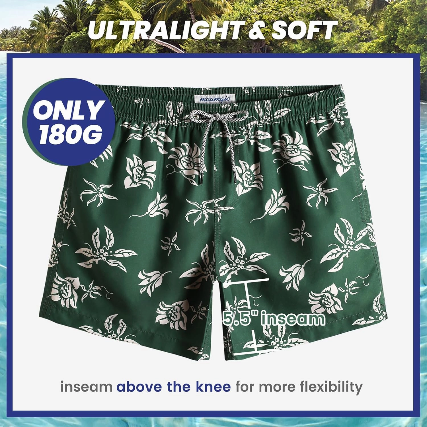 maamgic Mens Swim Trunks 5" Quick Dry Beach Shorts Bathing Suits with Mesh Lining Pockets