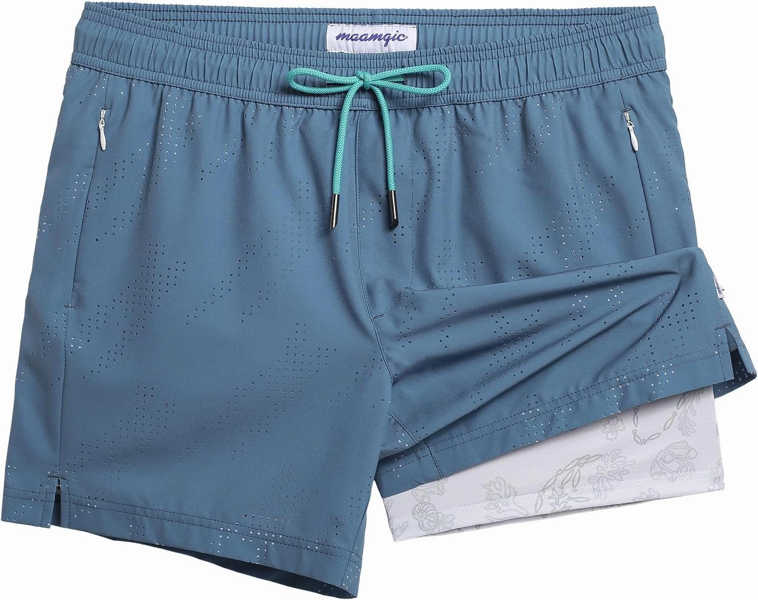maamgic Mens Swim Trunks with Compression Liner 5 Inch Inseam Quick Dry Board Shorts with Zipper Pockets Swimming Shorts