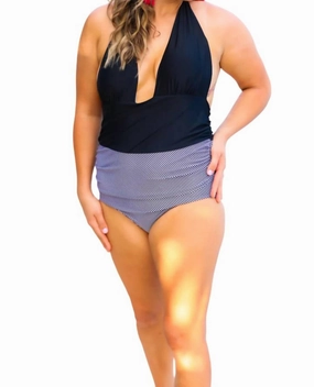 Make A Splash Halter Swimsuit In Black/ White