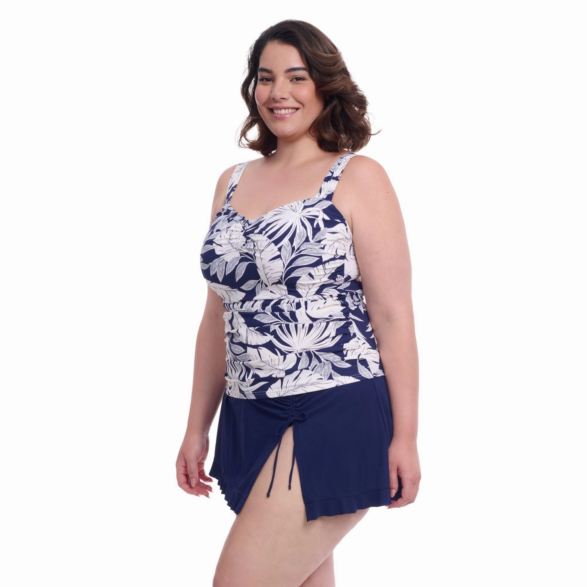 Malaya Full Figure Center Ruched Tankini Swim Top