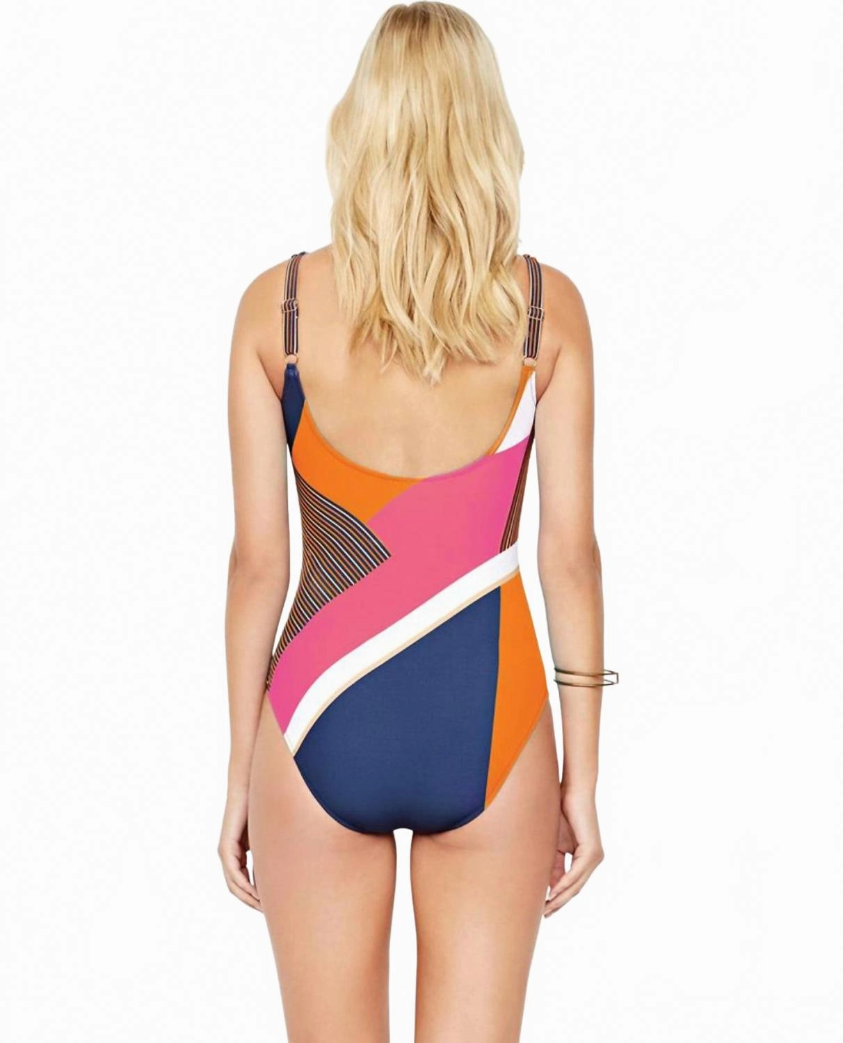 Maritime Square Neck One Piece Swimsuit In Orange Multi