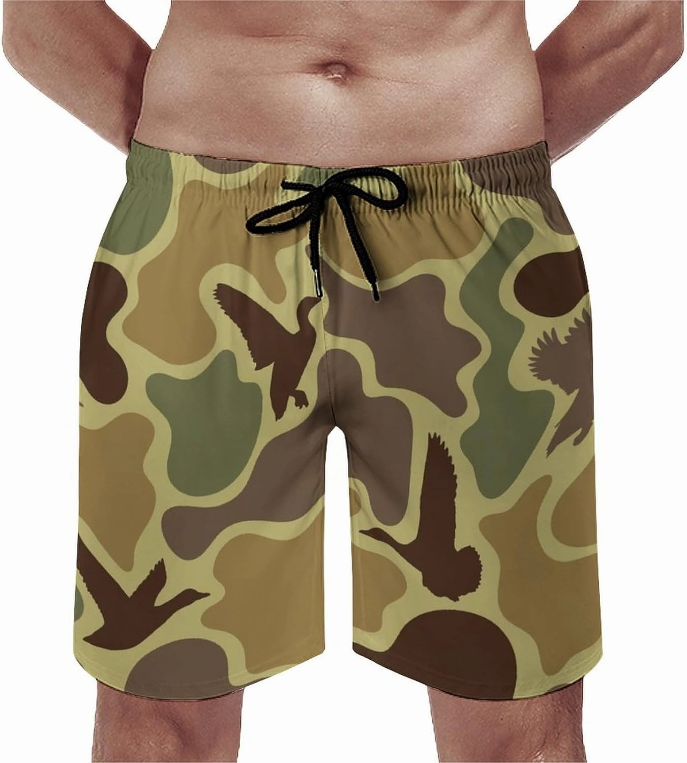 Men's Short Swim Trunks Vintage Brown Camouflage Quick Dry Bathing Suit Beach Swimsuits