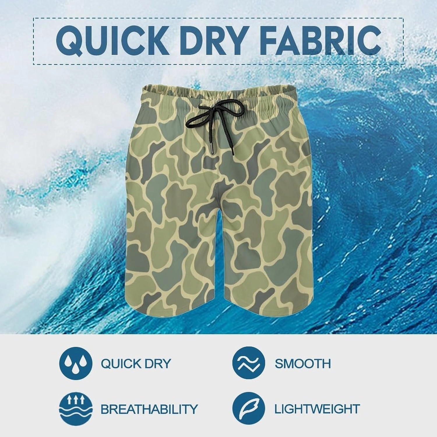 Men's Short Swim Trunks Vintage Brown Camouflage Quick Dry Bathing Suit Beach Swimsuits