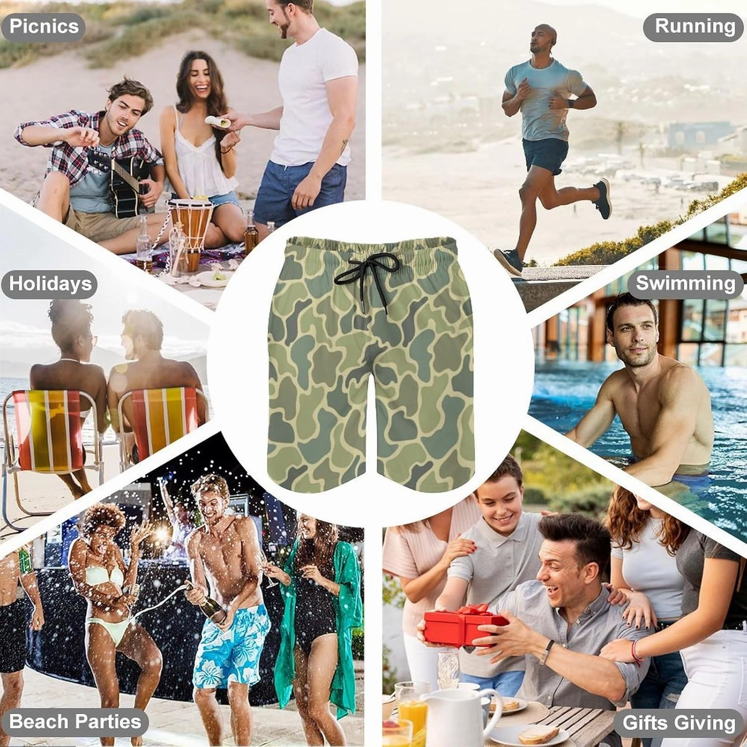 Men's Short Swim Trunks Vintage Brown Camouflage Quick Dry Bathing Suit Beach Swimsuits