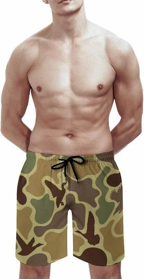 Men's Short Swim Trunks Vintage Brown Camouflage Quick Dry Bathing Suit Beach Swimsuits