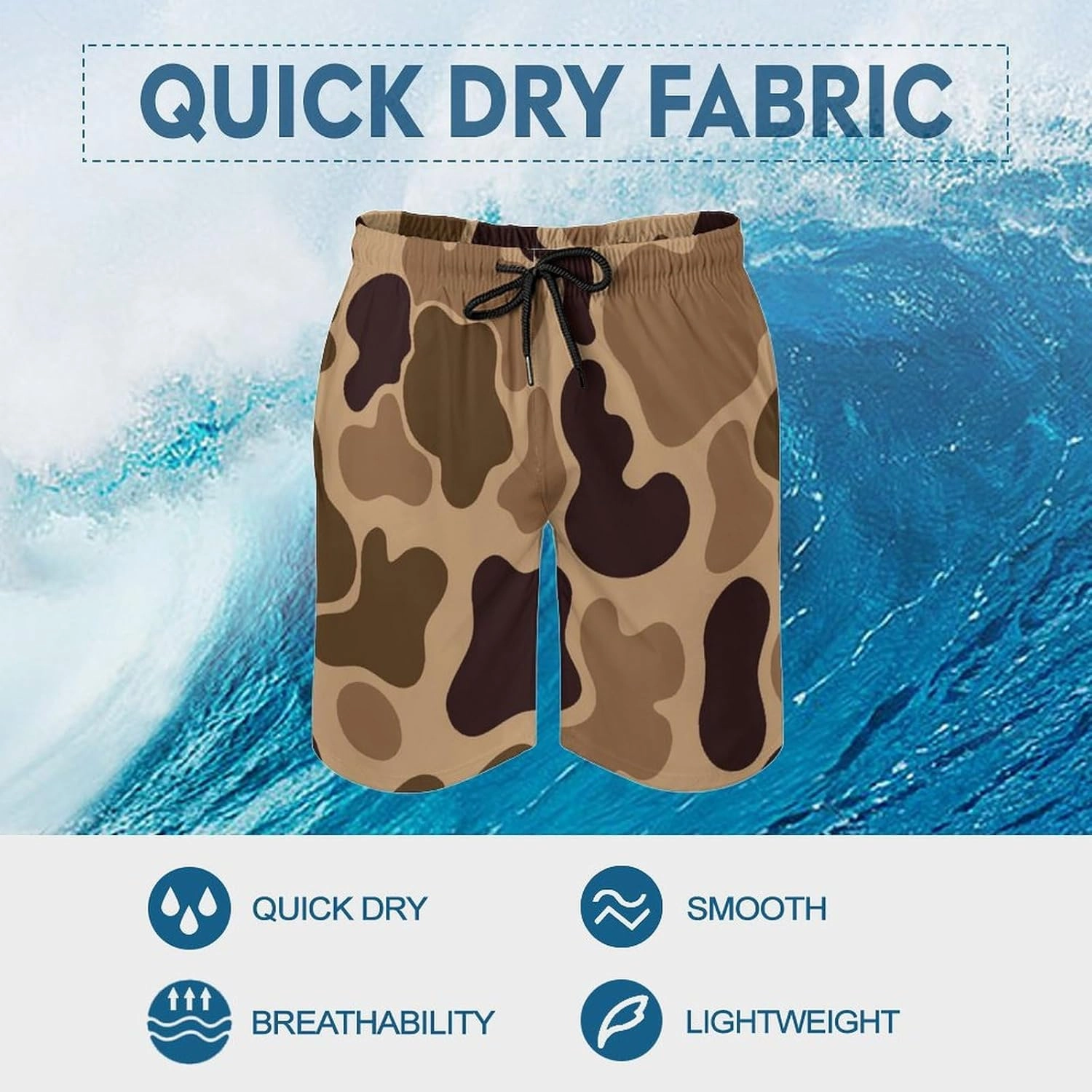 Men's Short Swim Trunks Vintage Brown Camouflage Quick Dry Bathing Suit Beach Swimsuits