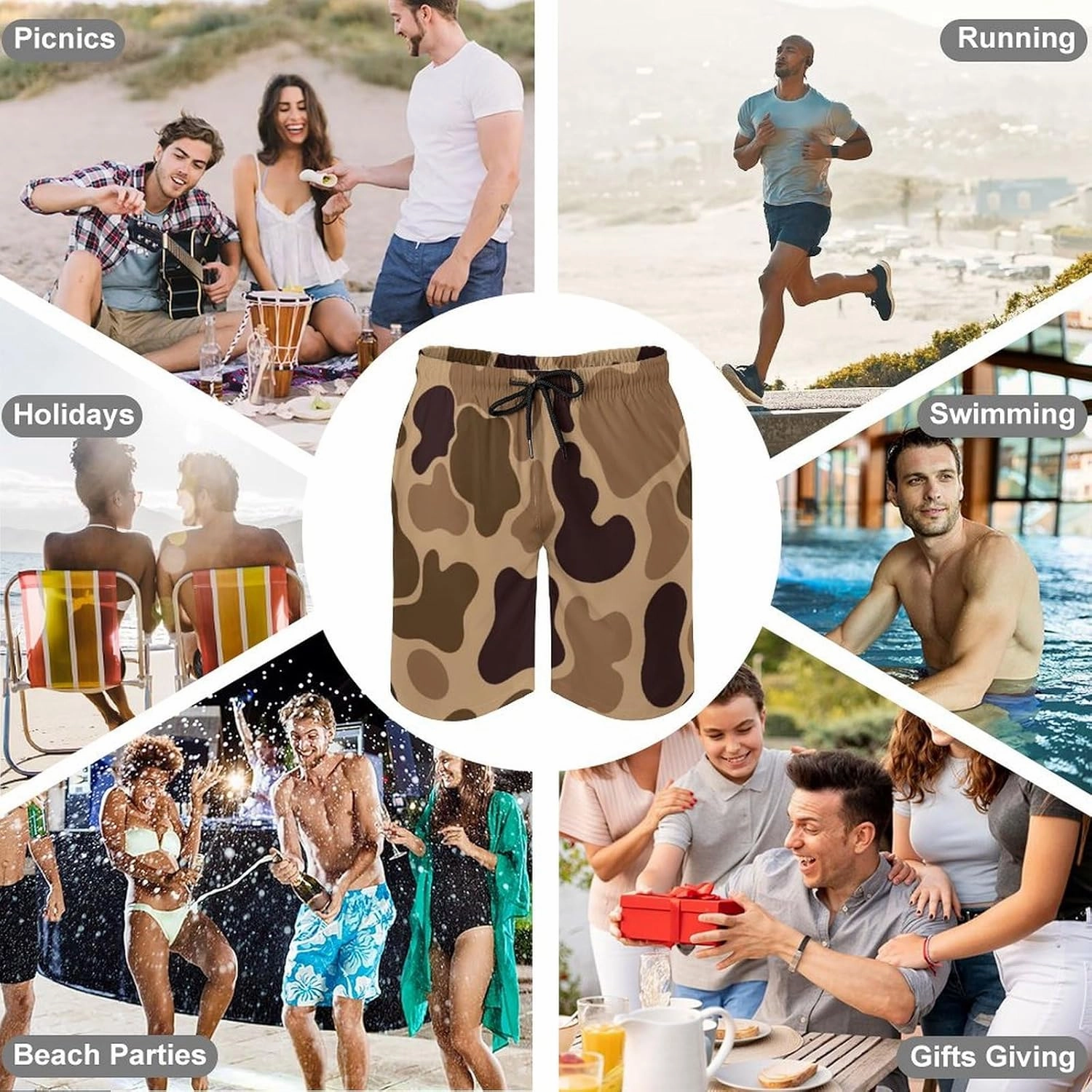 Men's Short Swim Trunks Vintage Brown Camouflage Quick Dry Bathing Suit Beach Swimsuits