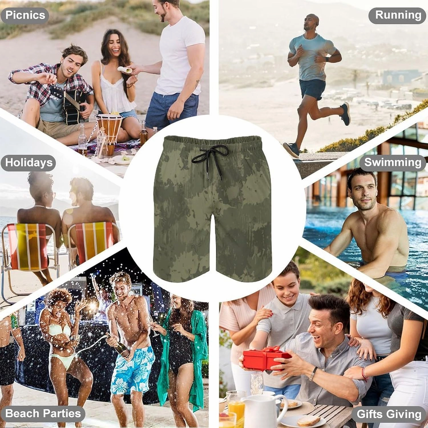 Men's Short Swim Trunks Vintage Brown Camouflage Quick Dry Bathing Suit Beach Swimsuits