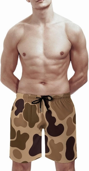 Men's Short Swim Trunks Vintage Brown Camouflage Quick Dry Bathing Suit Beach Swimsuits