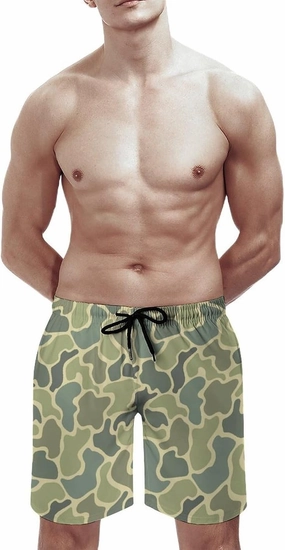 Men's Short Swim Trunks Vintage Brown Camouflage Quick Dry Bathing Suit Beach Swimsuits