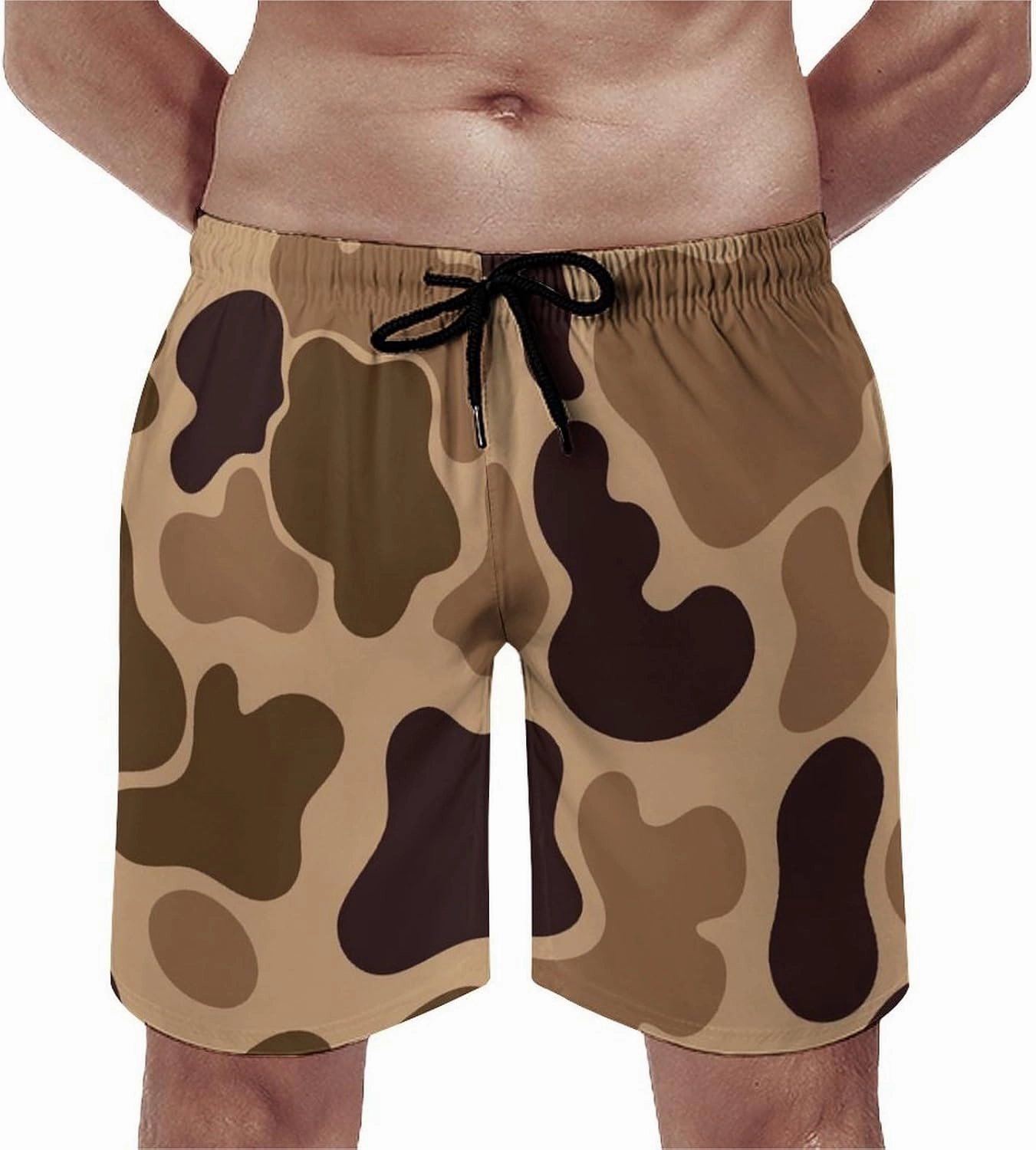 Men's Short Swim Trunks Vintage Brown Camouflage Quick Dry Bathing Suit Beach Swimsuits