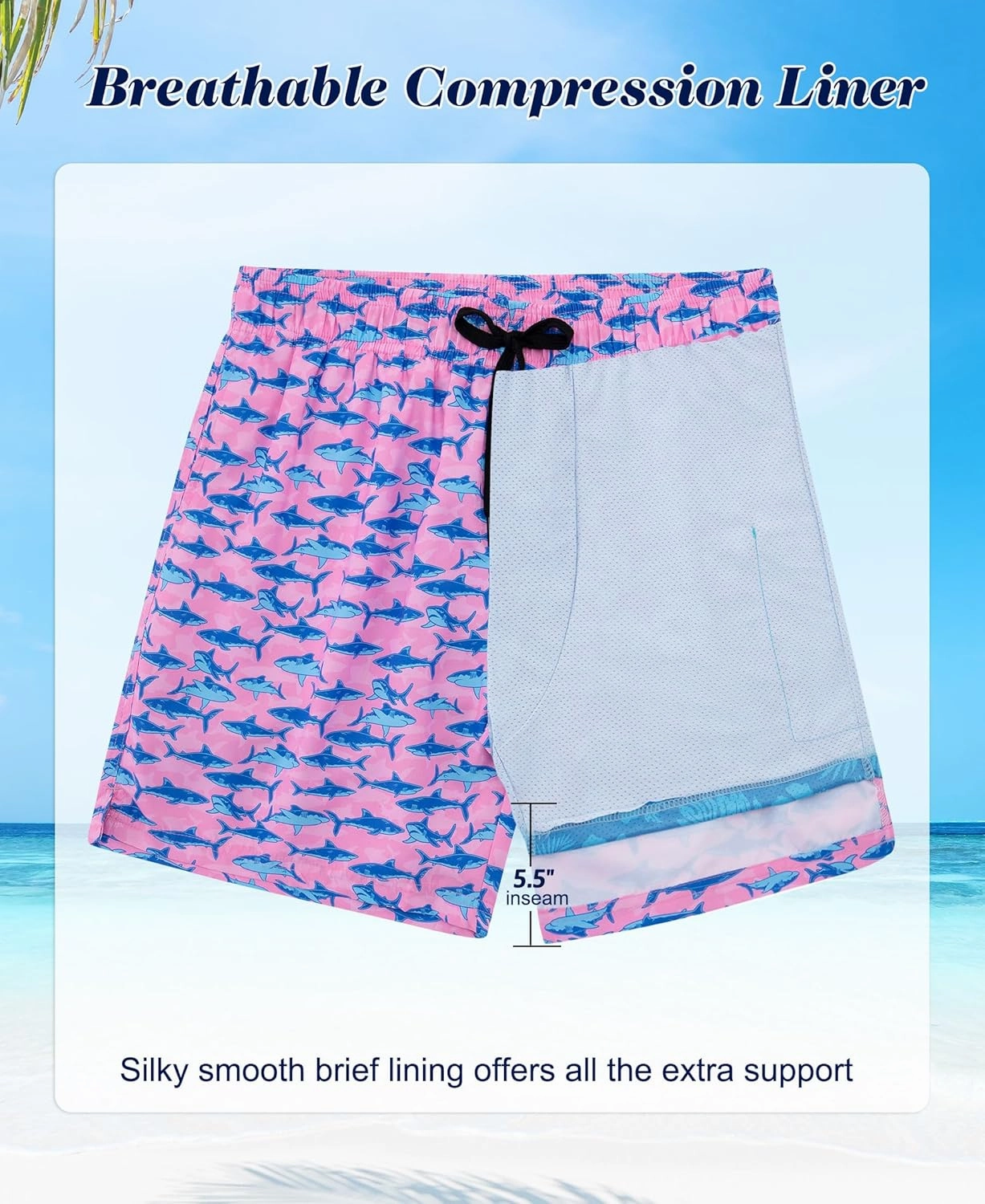 Men's Swim Trunks 5.5 Inch Bathing Suits for Men 2 in 1 Board Shorts with Compression Liner