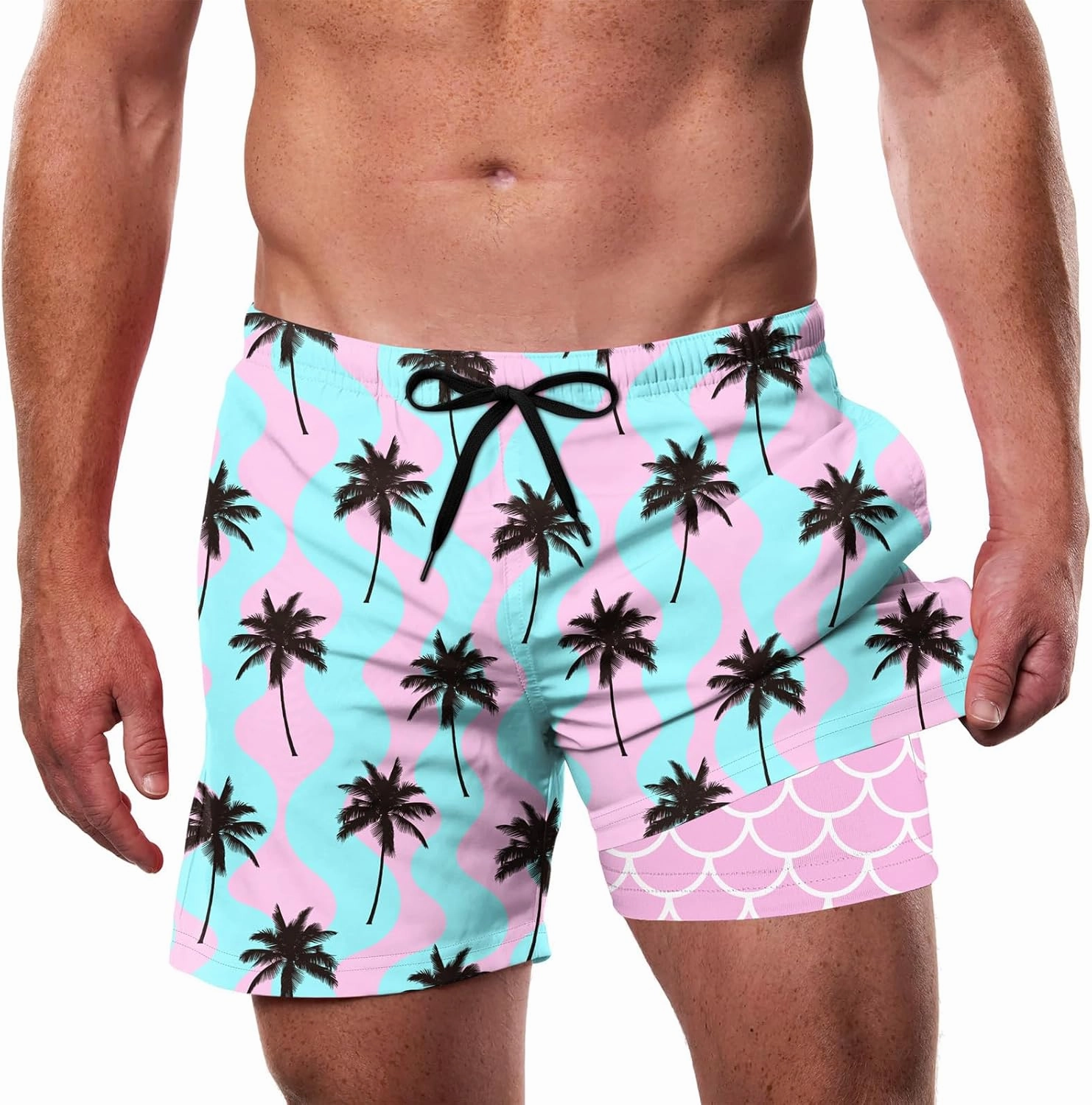 Men's Swim Trunks 5.5 Inch Bathing Suits for Men 2 in 1 Board Shorts with Compression Liner