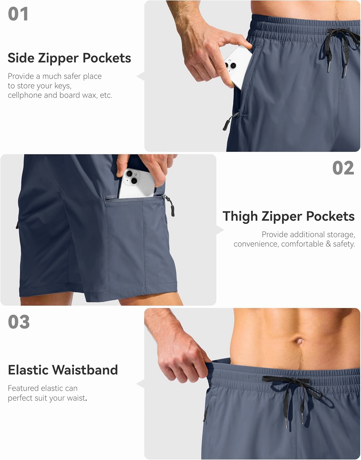 Men's Swim Trunks 9" Quick Dry Beach Shorts with 4 Zipper Pockets Board Shorts Bathing Suit Men - No Mesh Liner