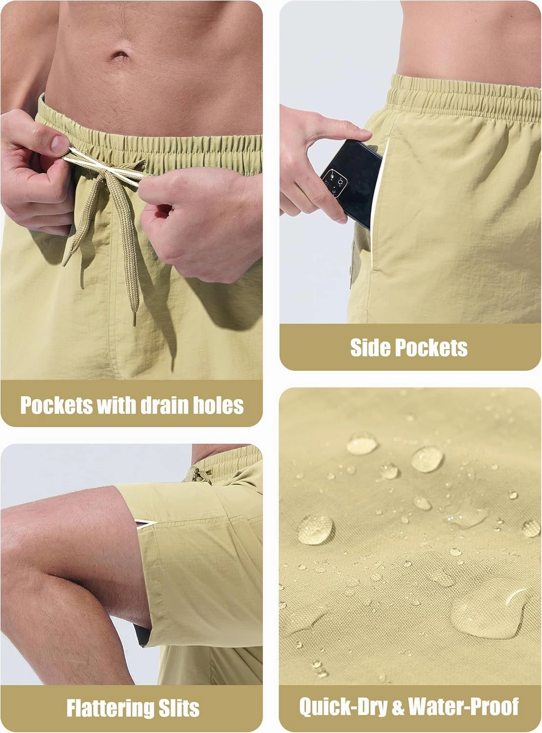 Men's Swim Trunks Beach Board Shorts Quick Dry Swimsuit Bathing Suits with Pockets 7 Inch Inseam Mesh Lining