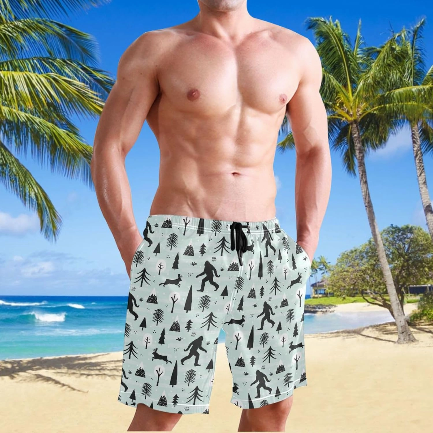 Men's Swim Trunks Board Shorts Quick Dry Swimsuit Swimwear Holiday Party Bathing Suit