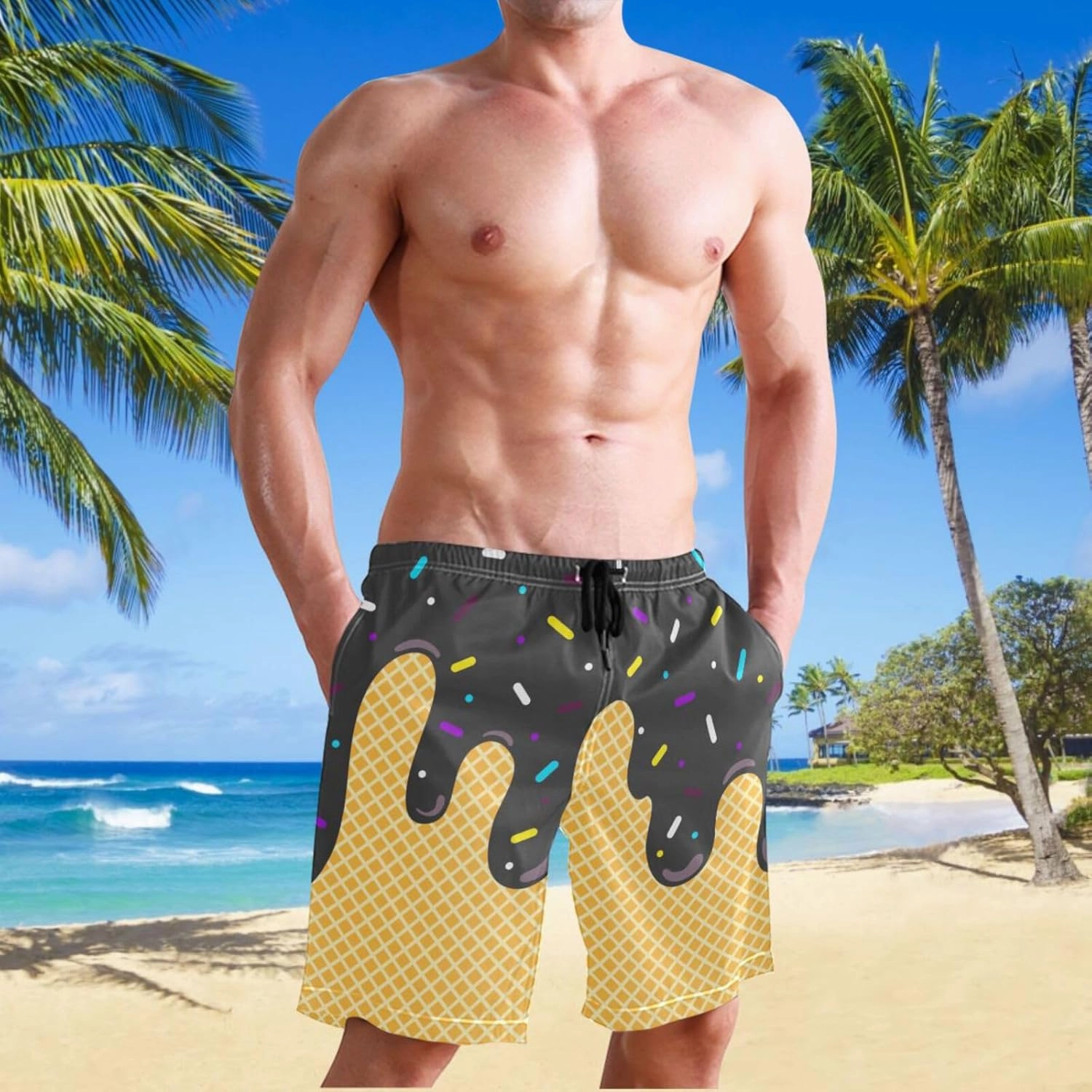 Men's Swim Trunks Board Shorts Quick Dry Swimsuit Swimwear Holiday Party Bathing Suit