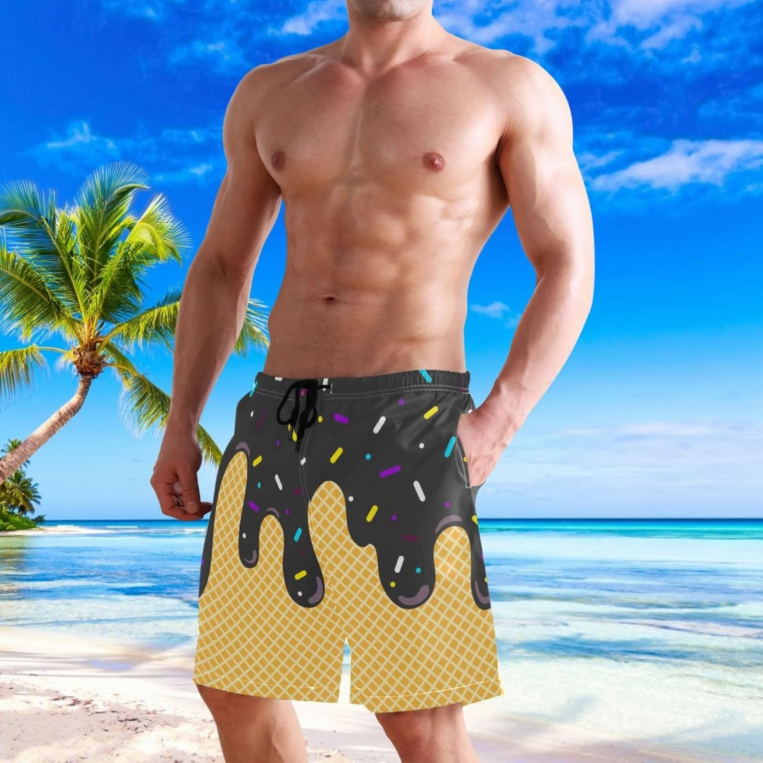 Men's Swim Trunks Board Shorts Quick Dry Swimsuit Swimwear Holiday Party Bathing Suit