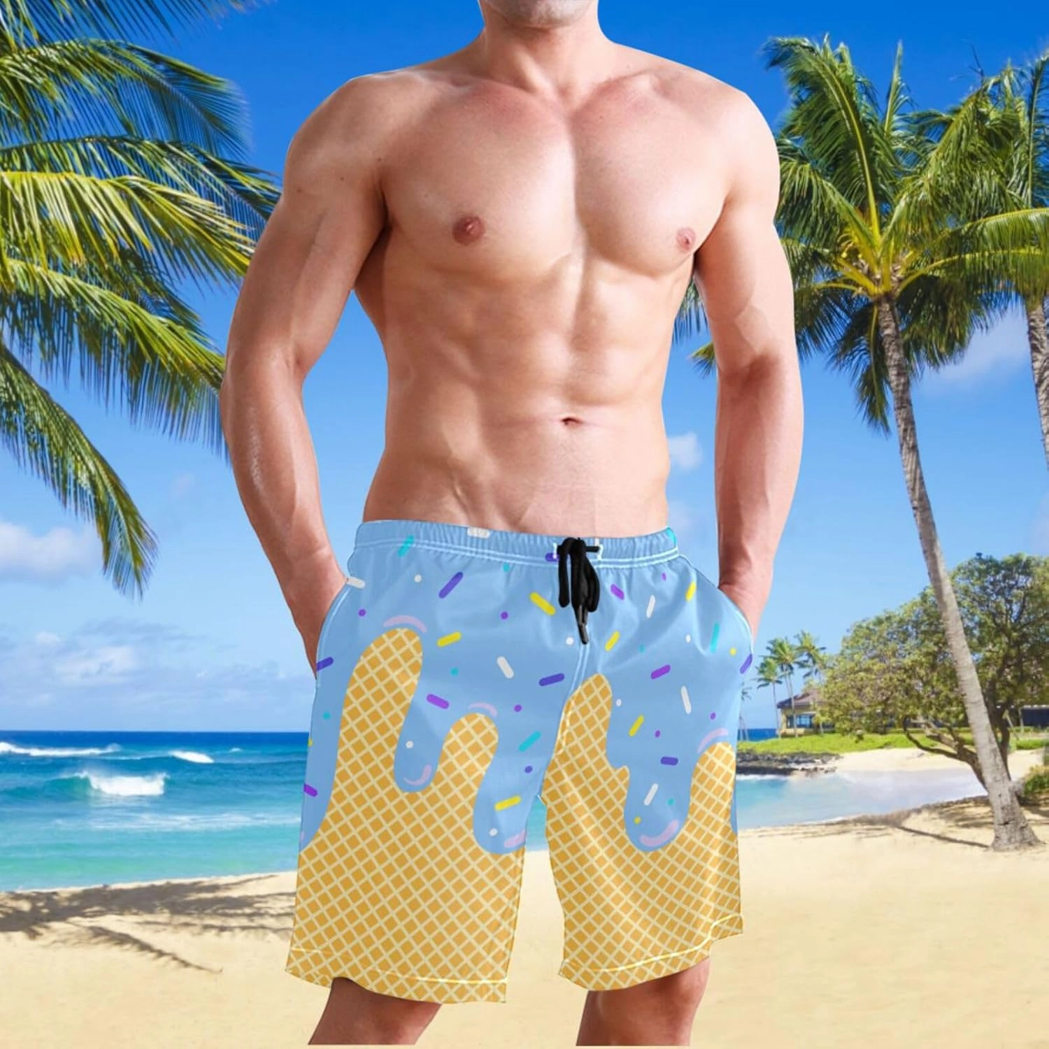 Men's Swim Trunks Board Shorts Quick Dry Swimsuit Swimwear Holiday Party Bathing Suit