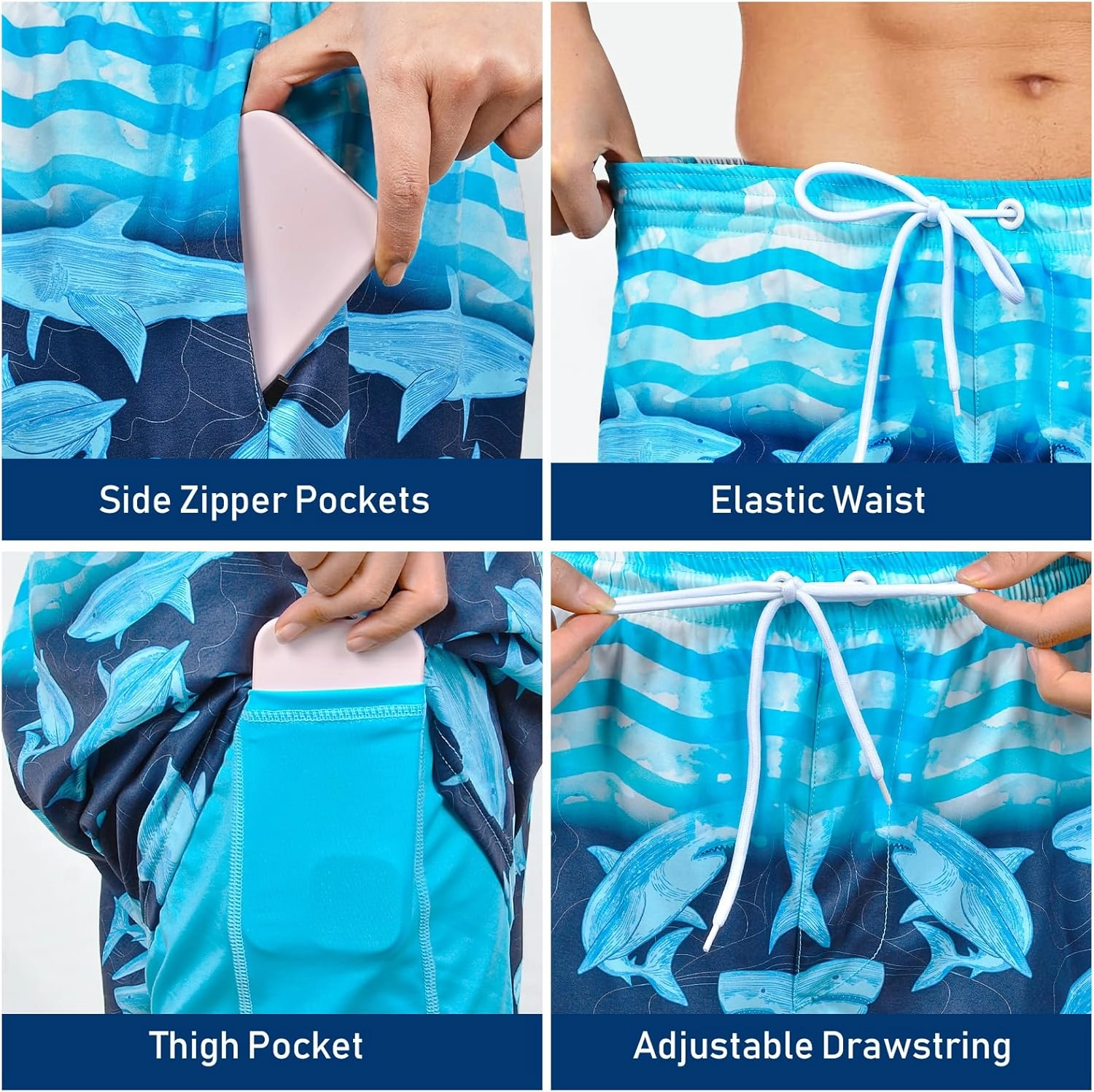 Men's Swim Trunks with Compression Liner Bathing Suits Swimwear Swimming Board Beach Shorts 7 Quick Dry Swimsuit