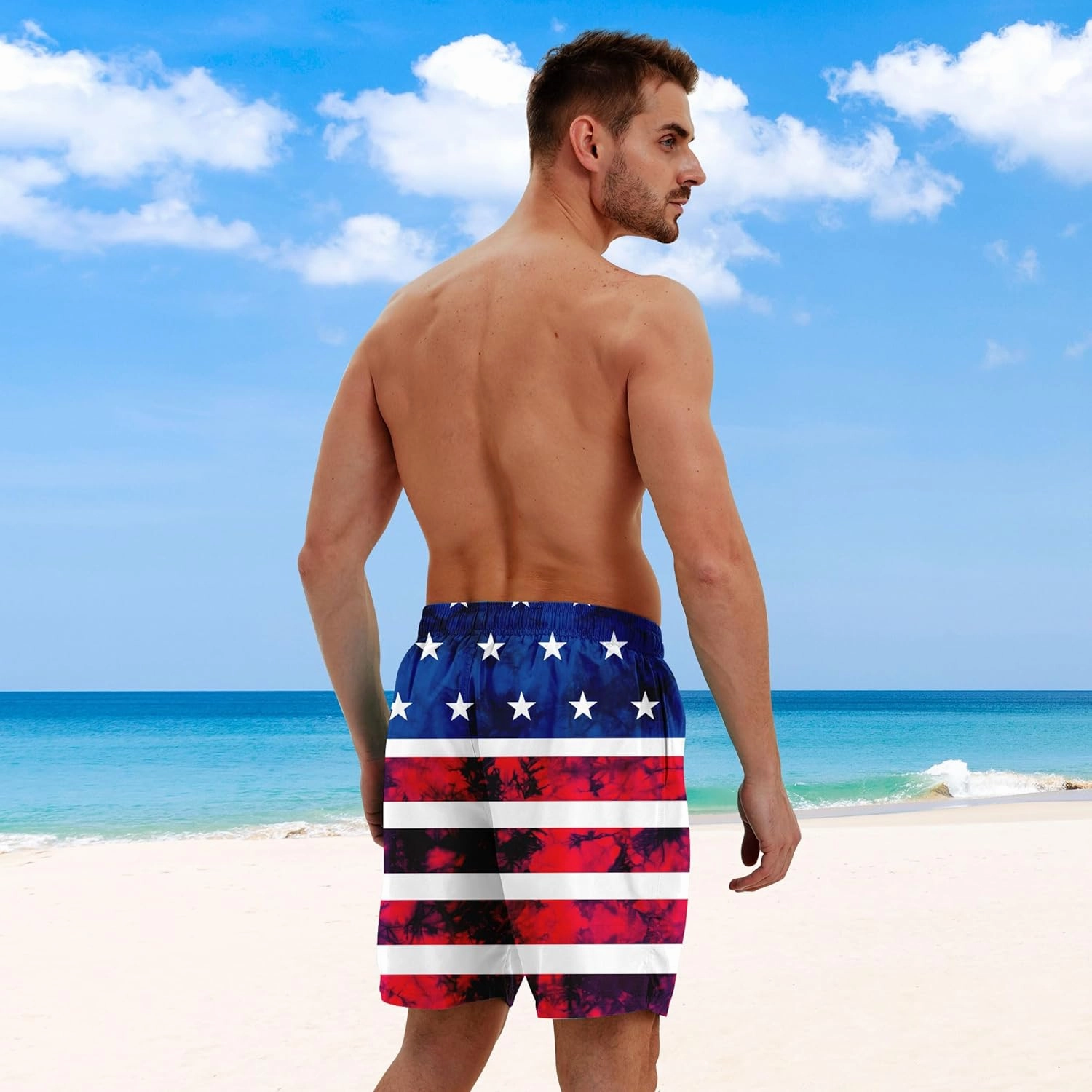 Men Swim Trunks with Compression Liner Men's 2 in 1 Bathing Suits 7 Inch Hawaiian Board Shorts