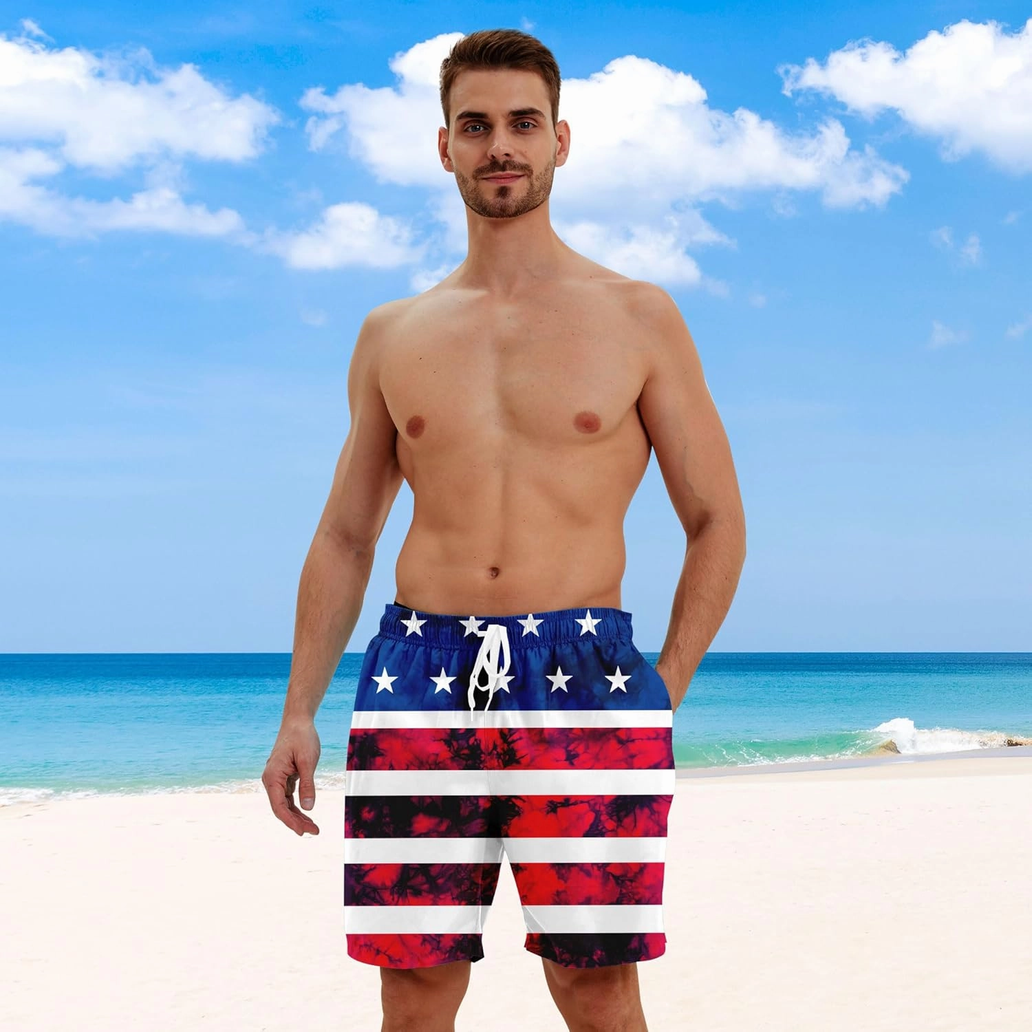Men Swim Trunks with Compression Liner Men's 2 in 1 Bathing Suits 7 Inch Hawaiian Board Shorts