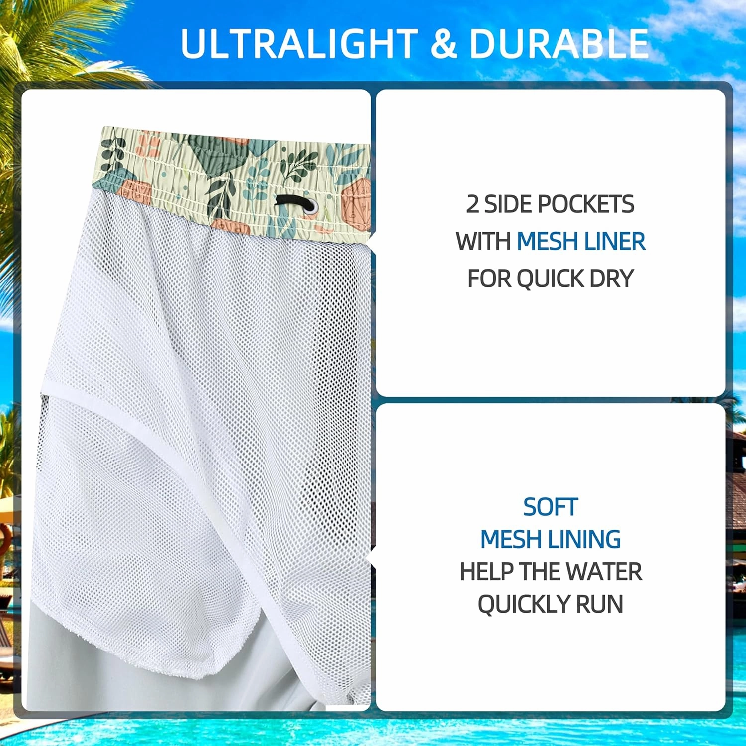 Mens Swim Trunks Quick Dry Board Shorts with Mesh Lining, Breathable Surf Beach Shorts Swimwear Bathing Suits