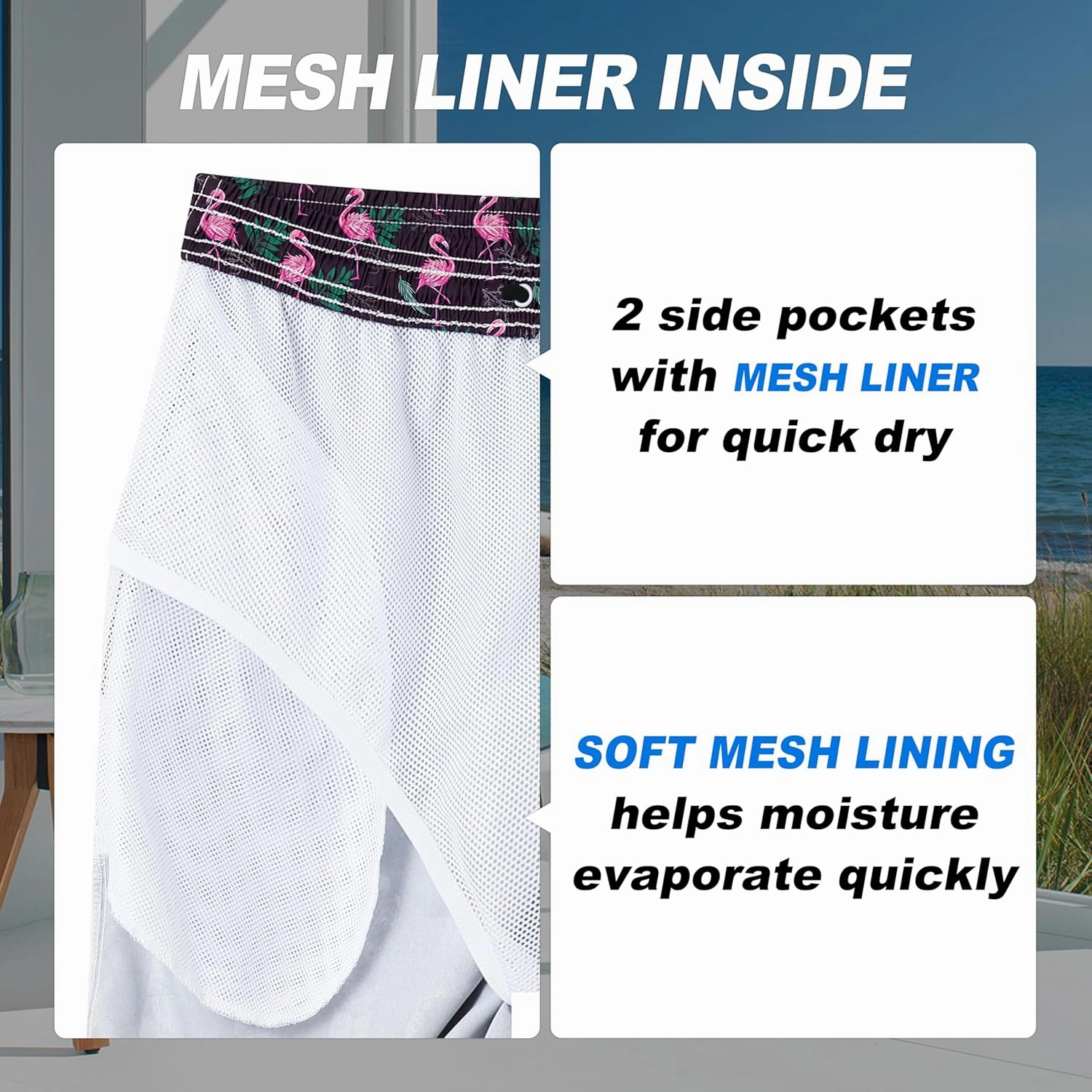 Mens Swim Trunks Quick Dry Board Shorts with Mesh Lining, Breathable Surf Beach Shorts Swimwear Bathing Suits