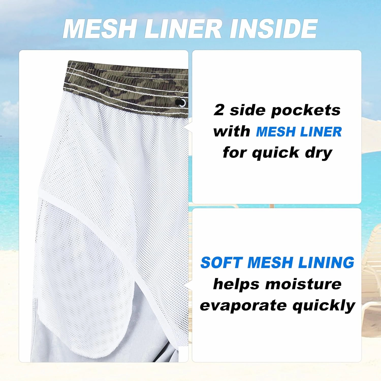 Mens Swim Trunks Quick Dry Board Shorts with Mesh Lining, Breathable Surf Beach Shorts Swimwear Bathing Suits