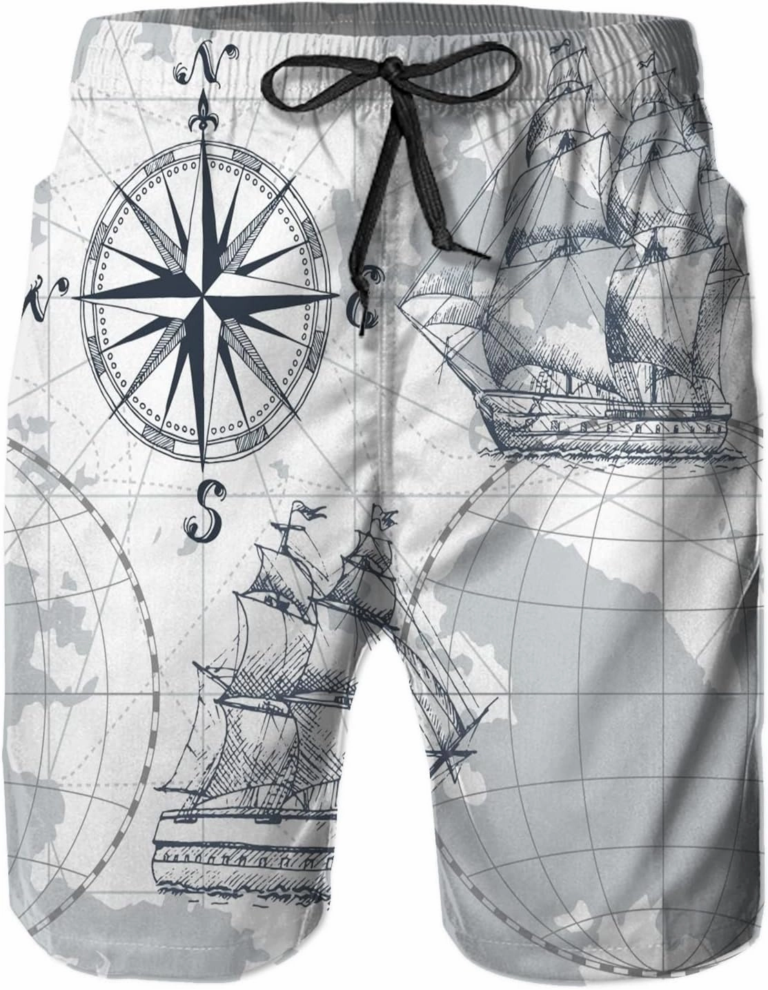 Mens Swim Trunks, Quick Dry Summer Board Beach Shorts with Mesh Lining and Pockets