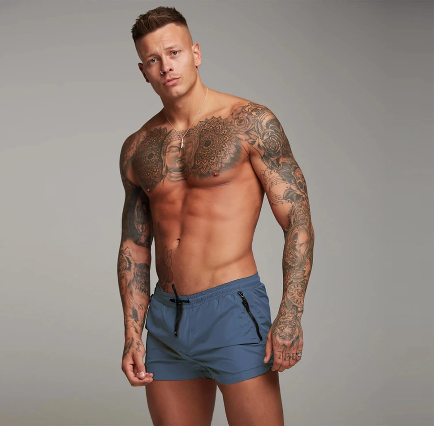 Mens Swim Trunks Quick Dry Swimwear Zipper Pockets, Swim Shorts with Mesh Lining