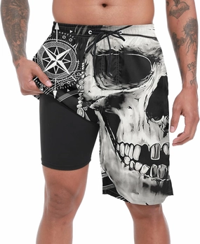 Mens Swim Trunks with Compression Liner 9" Board Shorts 2 in 1 Quick Dry Beach Swimwear Bathing Suits for Men