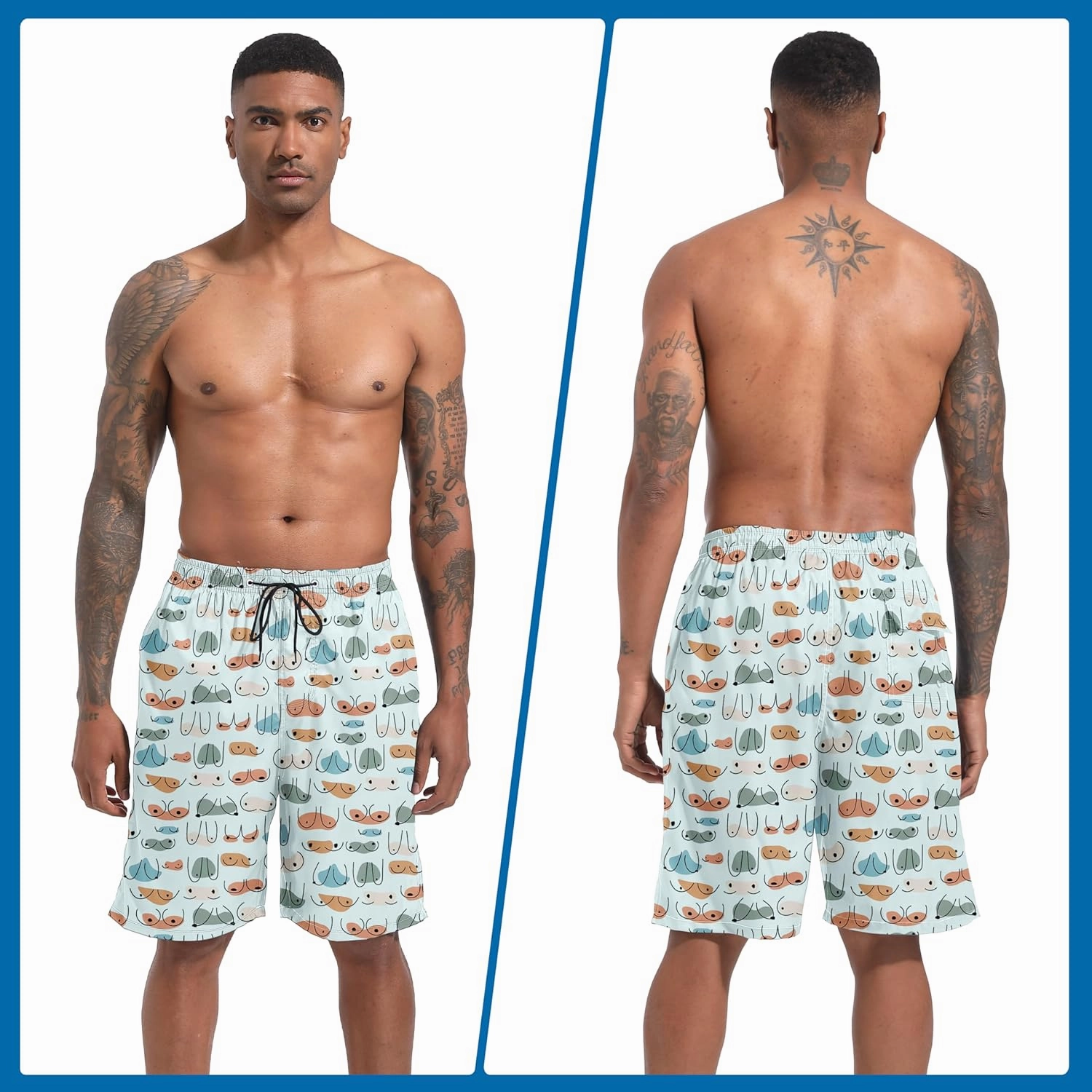 Mens Swim Trunks with Compression Liner 9" Board Shorts 2 in 1 Quick Dry Beach Swimwear Bathing Suits for Men